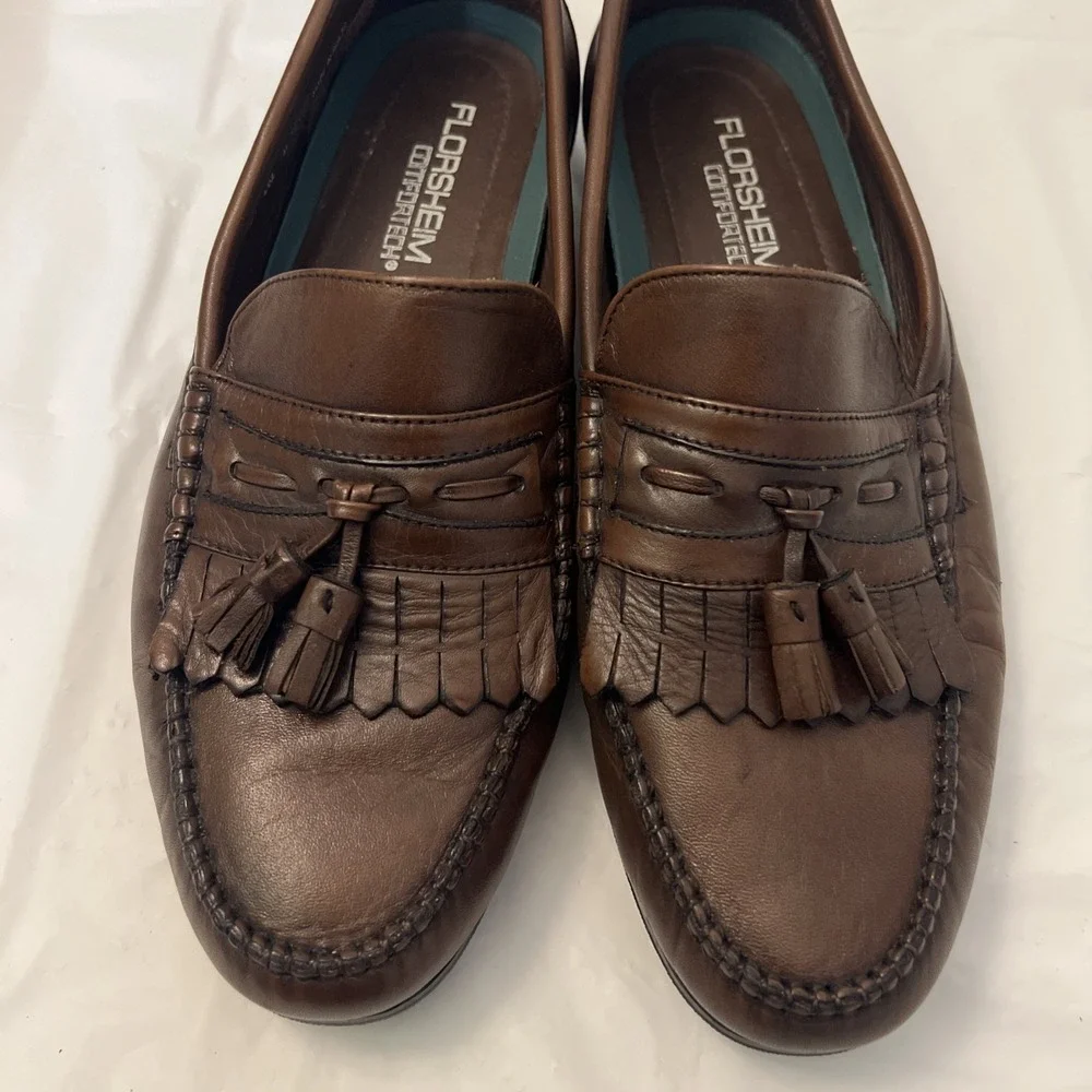 Florsheim Mens 9.5 3E EEE Dk Brown Double Tasseled Leather Loafers 70167 Kiltie